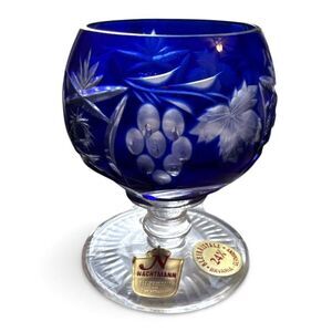 Vintage Nachtmann Cobalt Blue Cut Crystal Cordial Goblet Marsala Brandy Glass